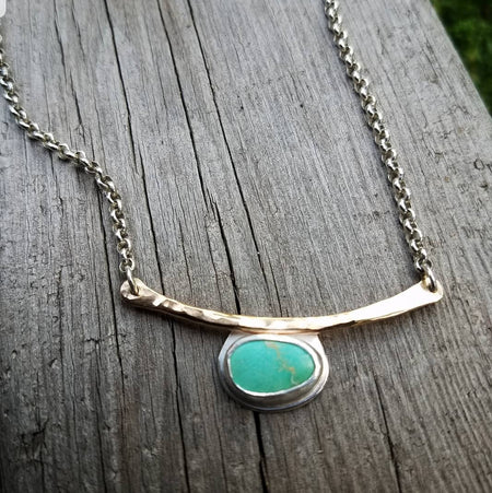 simple turquoise silver and gold necklace