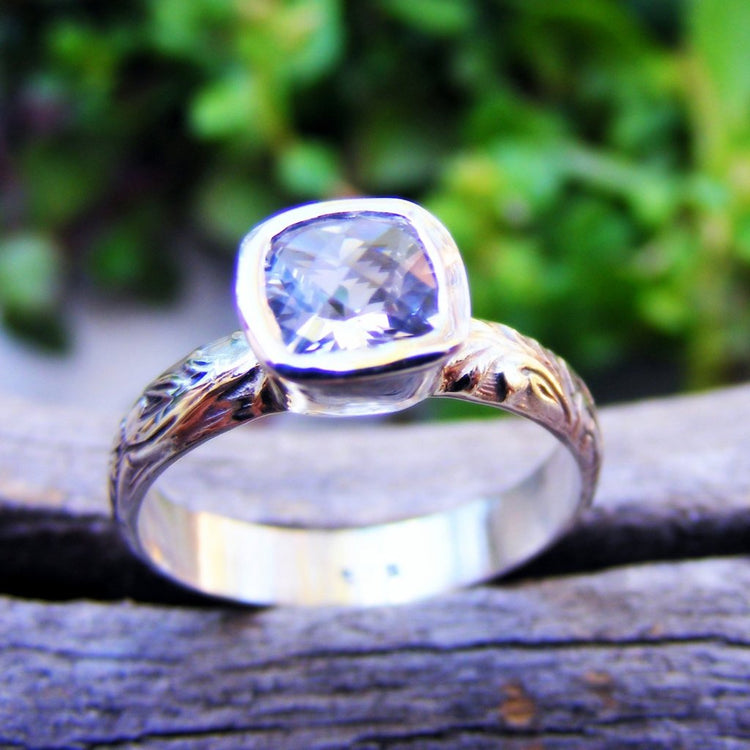 White Topaz Sterling Silver Floral Pattern Ring Band, Wedding Or Engagement Ring, Alternative Diamond Ring, Handcrafted By Helene's Dreams - HorseCreekJewelry