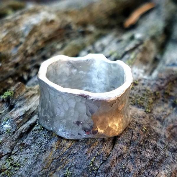 Sterling Silver Wide Ring Band Irregular Wavy Edged with a Hammered Texture , Chunky Wide Unique Ring Band, Organic Ring Band - HorseCreekJewelry