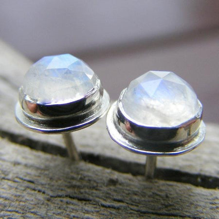Moonstone Faceted Rosecut Sterling Silver Stud Post Earrings - HorseCreekJewelry