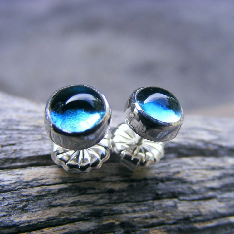 London Blue Topaz Studs Or Post Sterling Silver Earrings, December Gemstone Birthstone Earrings - HorseCreekJewelry