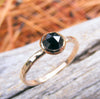 Solid Gold Stacking Ring, Melanite Garnet Rose Cut Gold Stacking Ring, Black Gemstone Ring, Solid Gold Stacking Ring - HorseCreekJewelry