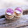 Pink Sapphire Gold Studs Post Earrings, Pink Rose Cut Gemstone, Available In Sterling Silver, Handcrafted Rustic Jewelry - HorseCreekJewelry