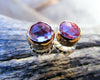 Pink Sapphire Gold Studs Post Earrings, Pink Rose Cut Gemstone, Available In Sterling Silver, Handcrafted Rustic Jewelry - HorseCreekJewelry