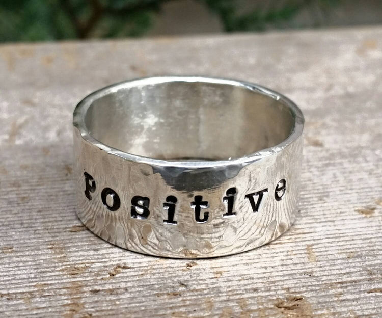 Wide Sterling Silver Personalized Engraved Ring Band, Mens Wedding Ring Band, Hand Stamped Duck Band, Name or Message Ring, Fathers Day Gift - HorseCreekJewelry