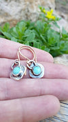 Turquoise Dangle Earrings, Sterling Silver And Gold Mixed Metal, Rustic Cowgirl Southwest Boho style Jewelry - HorseCreekJewelry