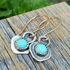 Turquoise Dangle Earrings, Sterling Silver And Gold Mixed Metal, Rustic Cowgirl Southwest Boho style Jewelry - HorseCreekJewelry