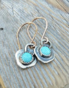 Turquoise Dangle Earrings, Sterling Silver And Gold Mixed Metal, Rustic Cowgirl Southwest Boho style Jewelry - HorseCreekJewelry