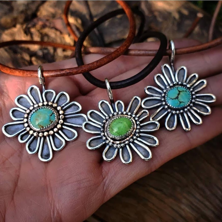 Turquoise flower necklace sterling silver choker