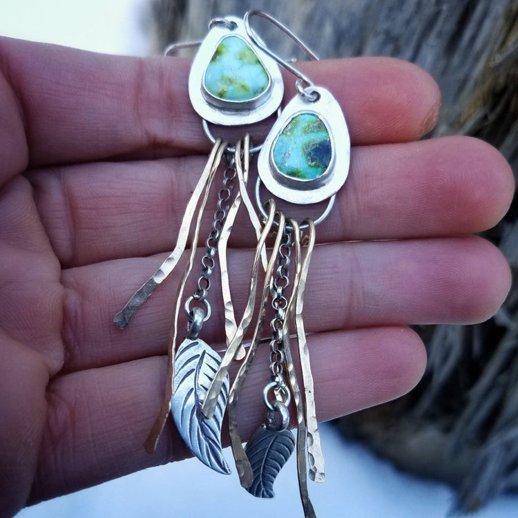 Native American inspired fringe turquoise earrings