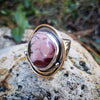 pink rhodonite gold and silver ring