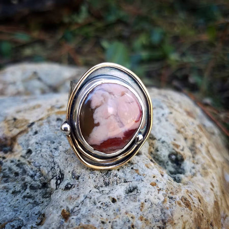 pink rhodonite ring chunky cocktail ring