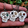 Halloween Sugar skulls "Dia De Los Muertas" Sterling Silver Gold Pendant