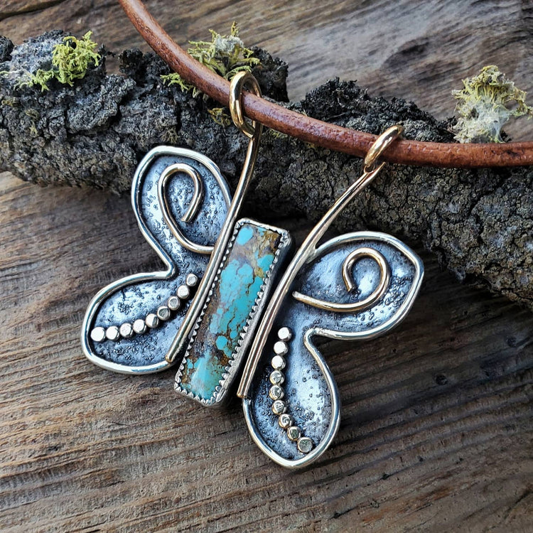 butterfly pendant necklace turquoise