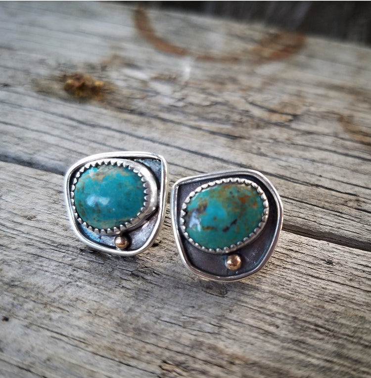 Large Green Turquoise Sterling Silver Navajo Studs