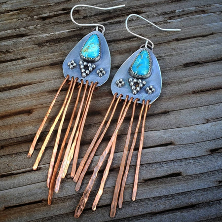 Turquoise Copper Fringe Native American Earrings