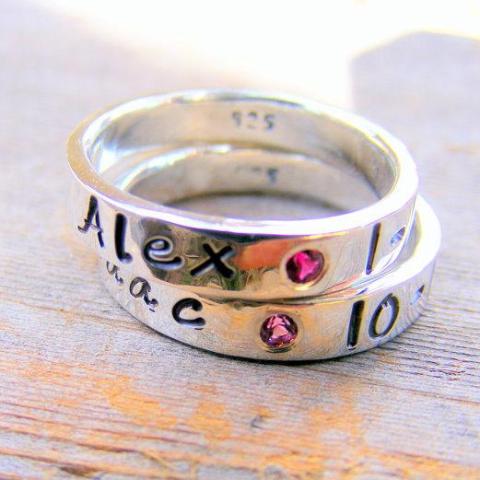 Mother's Day Birthstone Ring - Flush Set Gemstones -personalized - Engraved - Childrens Name - Stacking Rings - Memory Ring - HorseCreekJewelry