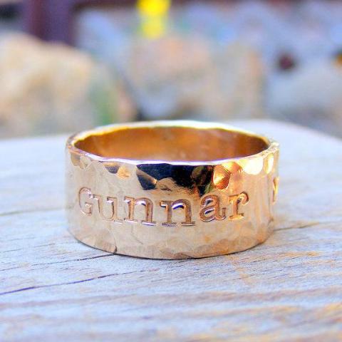Solid Metal Men's Customized 2 Finger Name Ring 14k Yellow Gold Plated  Silver | eBay