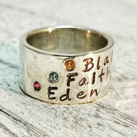 Mothers Birthstone Ring Custom Engraved Personalized
