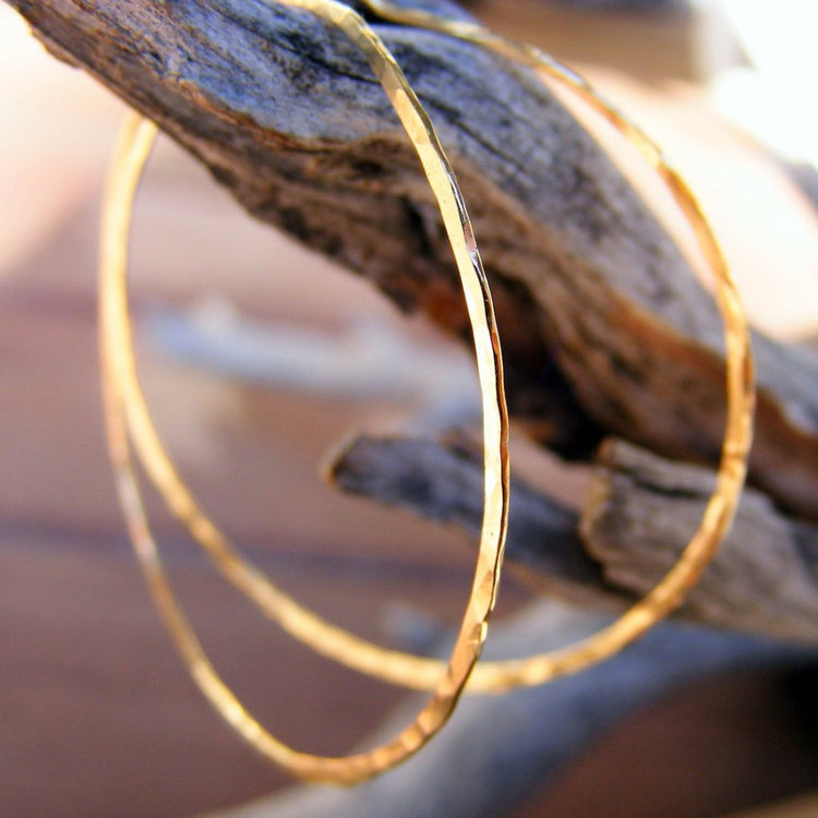 Gold Hoops Thin Tinsel Like and Light Slim Everyday Wear, Gold or Gold Filled Option - HorseCreekJewelry