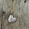 Rustic Silver Heart Love Charm Necklace on a Gold Filled Chain.  Valentines Day Gift. - HorseCreekJewelry