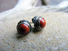 Red Studs, Red Jasper Stud Earrings Sterling Silver Oxidized Rustic - HorseCreekJewelry