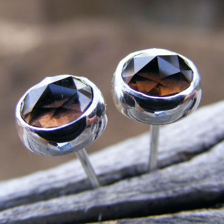 Smokey Quartz Studs - Smoky Quartz Chocolate Brown Gemstone Post Earrings - Sterling Silver Or Solid Gold Option - Handcrafted - HorseCreekJewelry