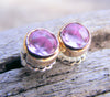 Pink Sapphire Gold Studs Post Earrings, Pink Rose Cut Gemstone, Available In Sterling Silver, Handcrafted Rustic Jewelry - HorseCreekJewelry