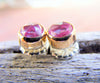 Pink Sapphire Gold Studs Post Earrings, Pink Rose Cut Gemstone, Available In Sterling Silver, Handcrafted Rustic Jewelry - HorseCreekJewelry