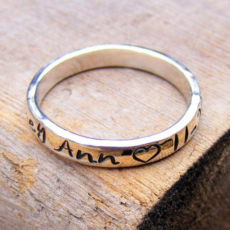 Personalized Name Ring, Stackable Handstamped Mother's Ring, Engraved Ring, Mother's Day, Sterling Silver Memory Keepsake Ring - HorseCreekJewelry