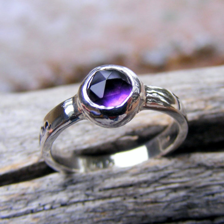 Purple Amethyst Birthstone Personalized Engraved Ring - HorseCreekJewelry