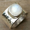 Moonstone Ring,  Wide Moonstone Sterling Silver Ring, Rose Cut Moonstone Big Chunky Ring, Rainbow Moonstone Wide Ring, Recycled Silver - HorseCreekJewelry