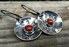 Red Jasper Floral Stamped Sterling Silver Disc Dangle Drop Earrings, Artisan Silver Jewelry Handcrafted By Helene's Dreams - HorseCreekJewelry