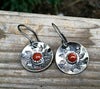 Red Jasper Floral Stamped Sterling Silver Disc Dangle Drop Earrings, Artisan Silver Jewelry Handcrafted By Helene's Dreams - HorseCreekJewelry