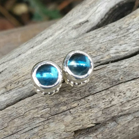 London Blue Topaz Stud Earrings In Sterling Silver - December Birthstone Jewelry - HorseCreekJewelry