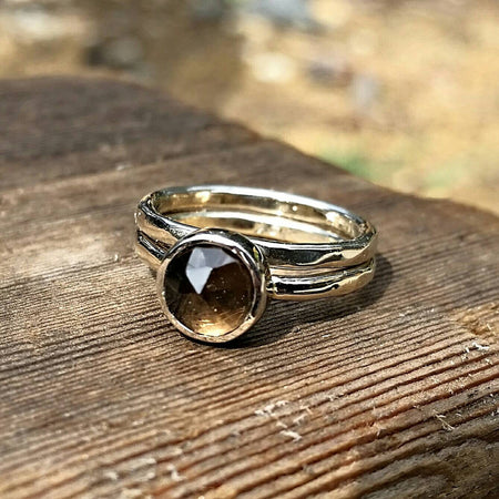 Smokey Quartz Stacking Ring - Solid White Gold Or Sterling Silver Option - Smoky Quartz Stackable Rings - Chocolate Brown Gemstone - HorseCreekJewelry