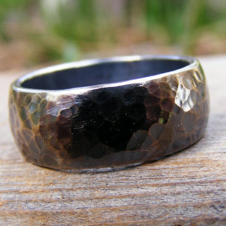 Sterling Silver Wide Wedding Engagement Ring Band, Oxidizid, Rustic, Hammered,  Mens Or Womens Unisex Jewelry, Handcrafted - HorseCreekJewelry