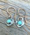 Turquoise Dangle Earrings, Sterling Silver And Gold Mixed Metal, Rustic Cowgirl Southwest Boho style Jewelry - HorseCreekJewelry