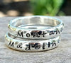 Personalized Name Stacking Ring- Custom Handstamped Engraved Word, Mother's Day Ring Gift, Memory Ring, Message Ring - HorseCreekJewelry