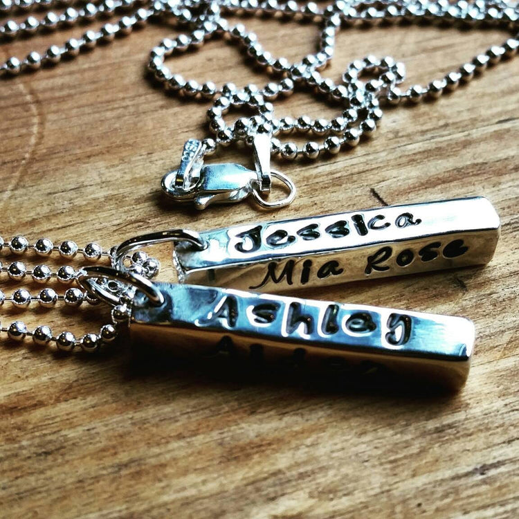 Personalized Engraved Mothers Sterling Silver Bar Pendant Necklace - HorseCreekJewelry